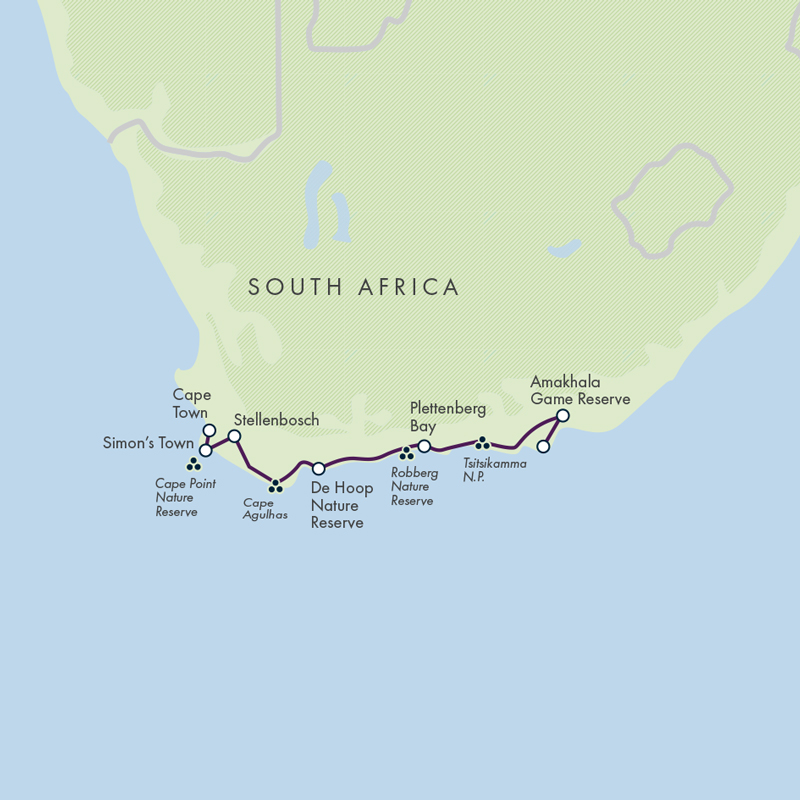 Cape Town and the Garden Route - Premium Adventure Itinerary Map