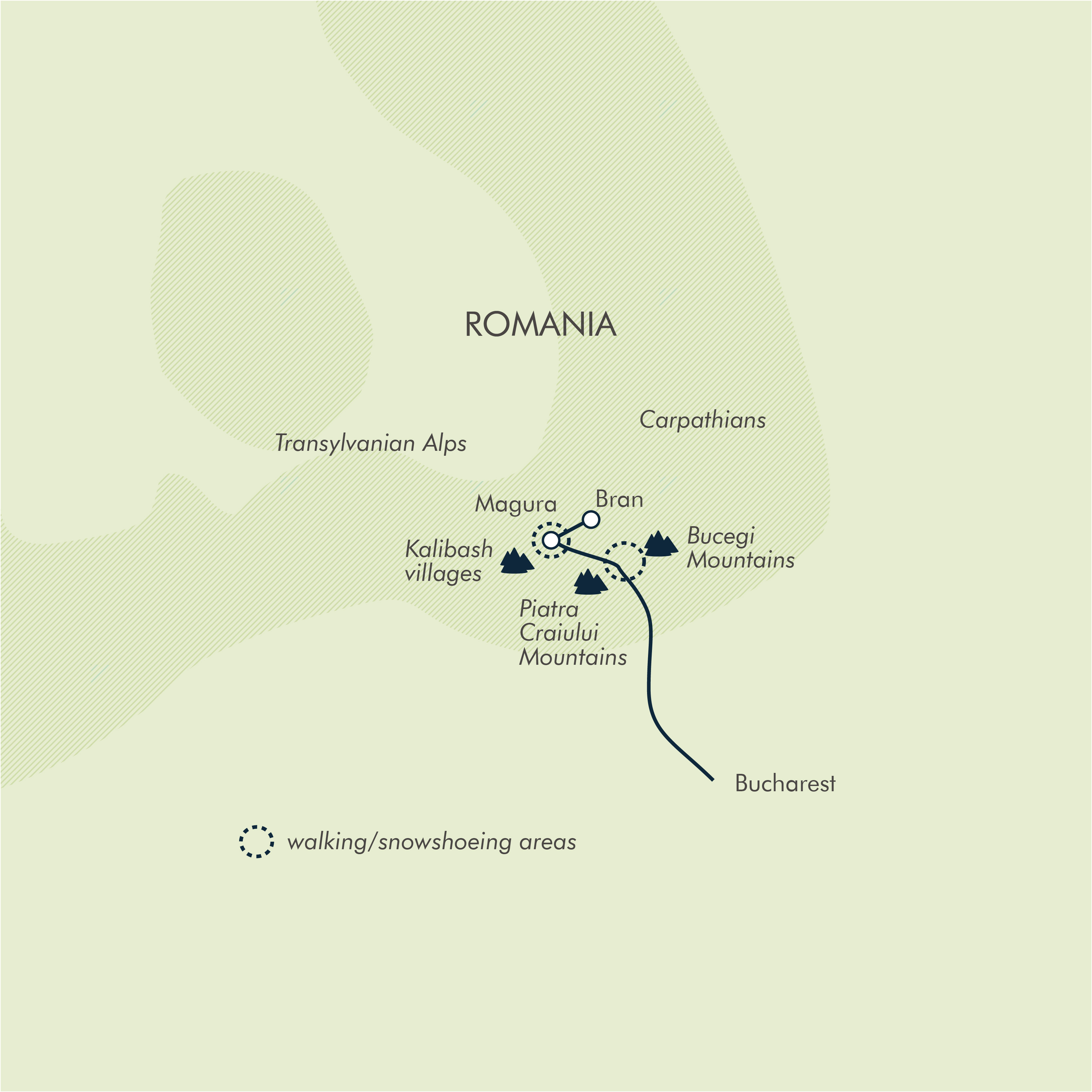 Transylvania Winter Walk & Snowshoe Itinerary Map
