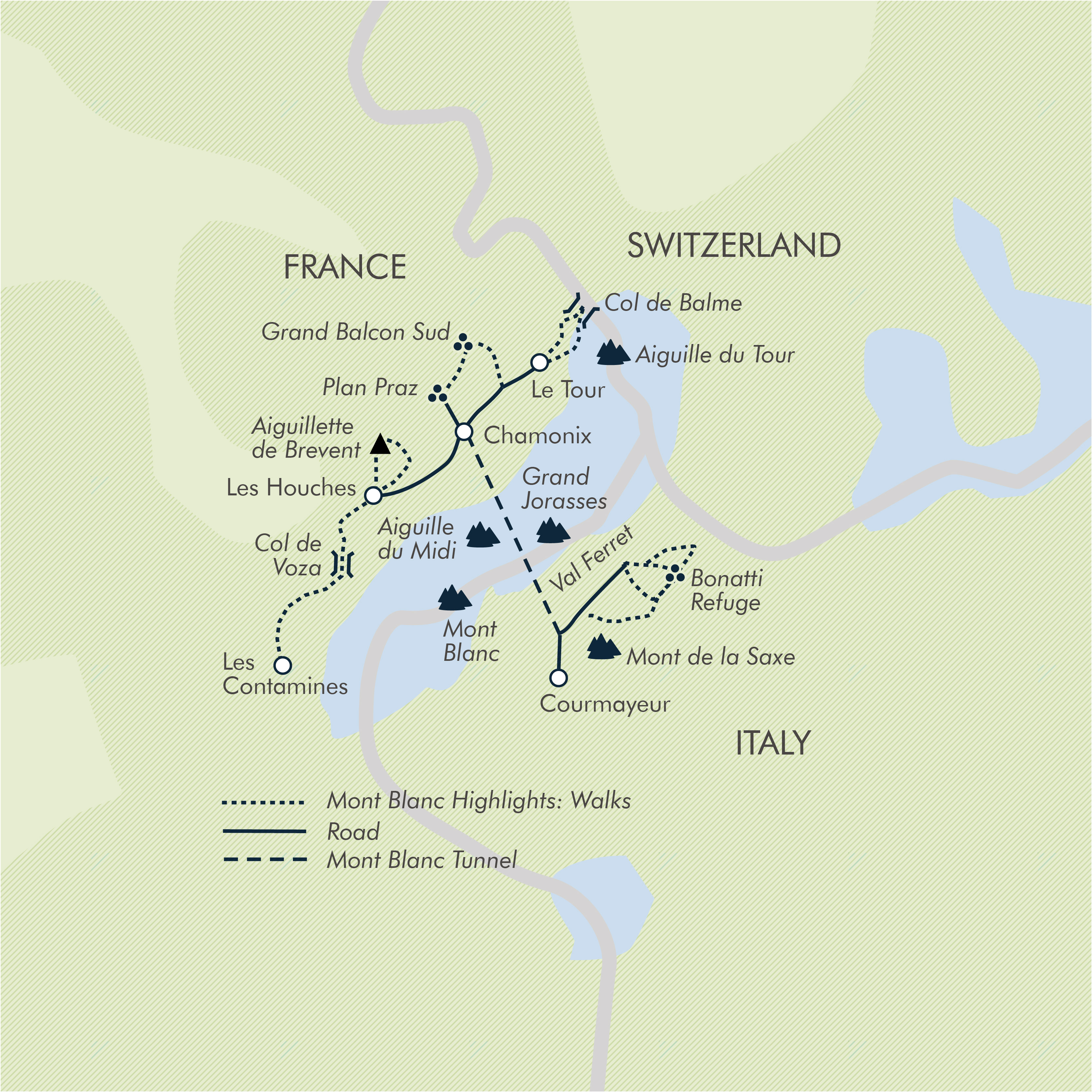 Mont Blanc Family Hiking Adventure Itinerary Map
