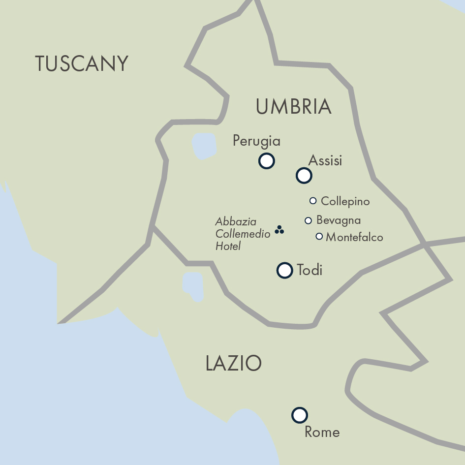 Walking in Rome, Assisi and Umbria - Premium Adventure Itinerary Map
