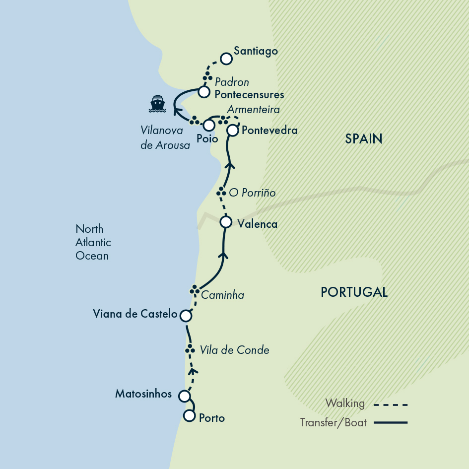 Portuguese Camino Highlights Walk Itinerary Map