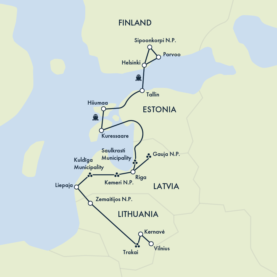 Walks of the Baltics and Finland Itinerary Map