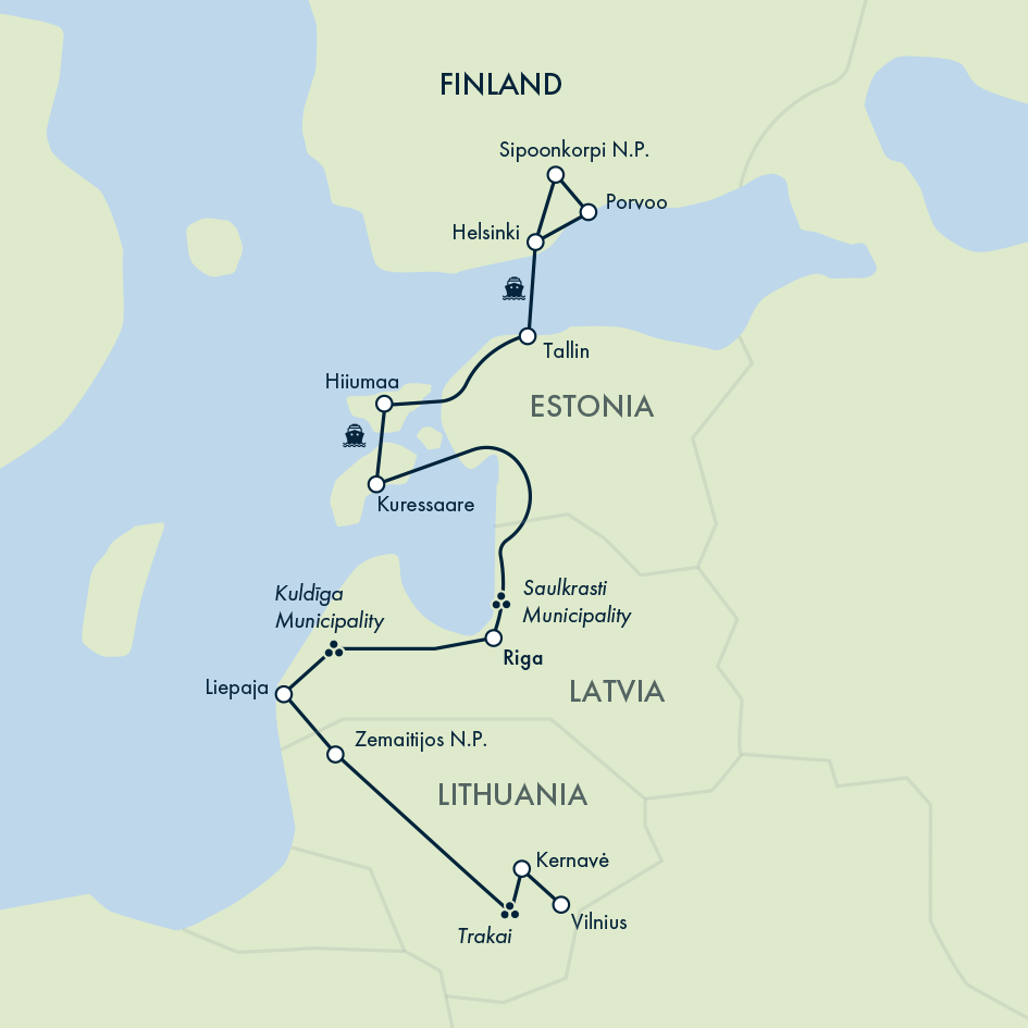 Walks of the Baltics and Finland Itinerary Map