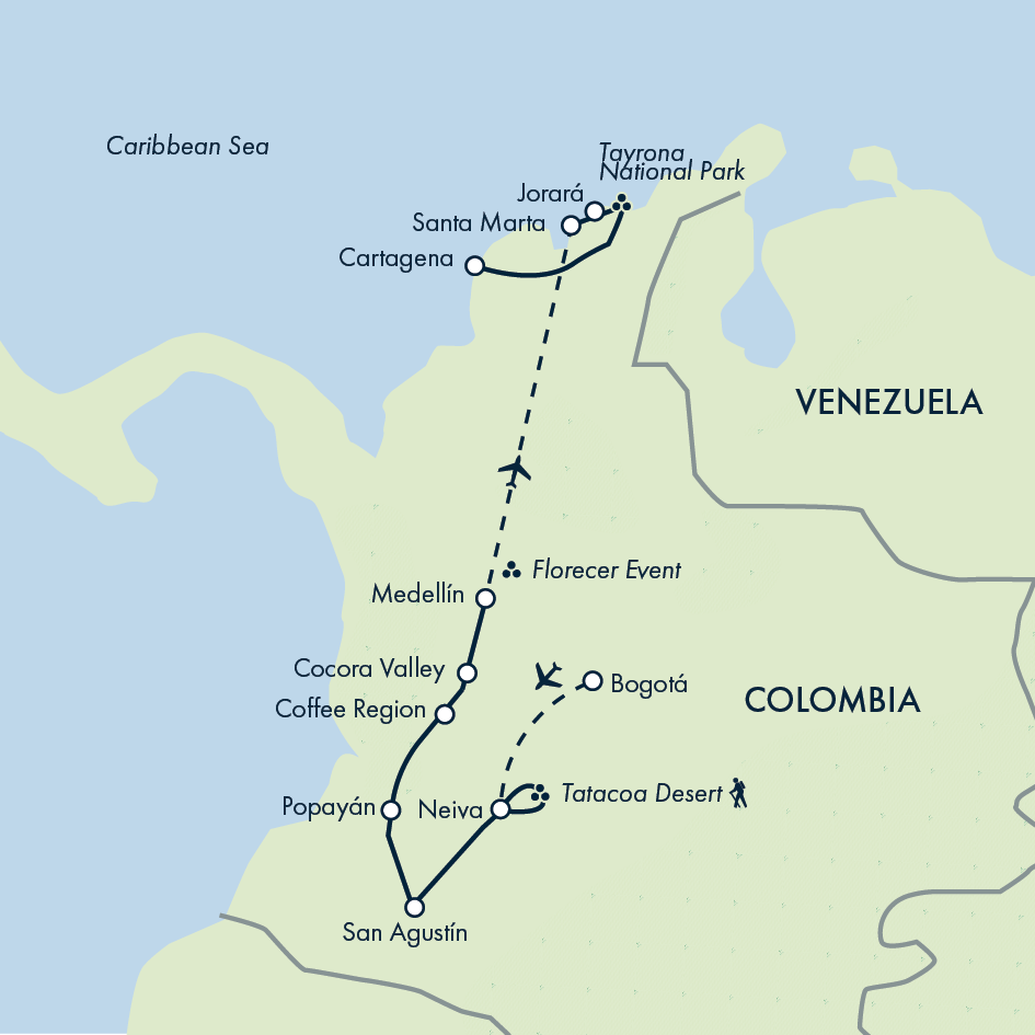 Colombia: Culture, Coffee & Caribbean - Medellin Flower Festival Itinerary Map